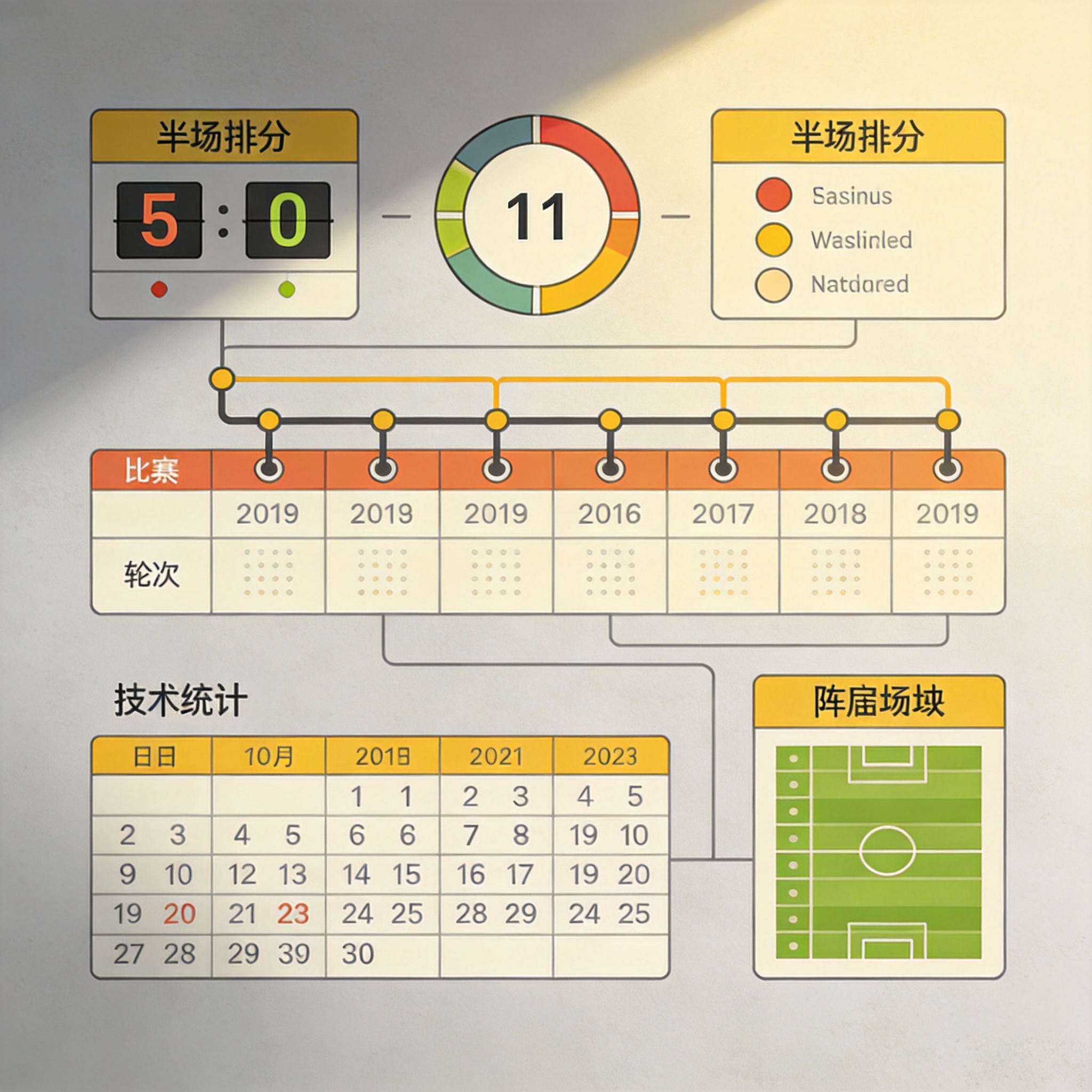 比赛数据维度示意图，展示比分、半场比分、技术统计与阵容等字段的组织方式